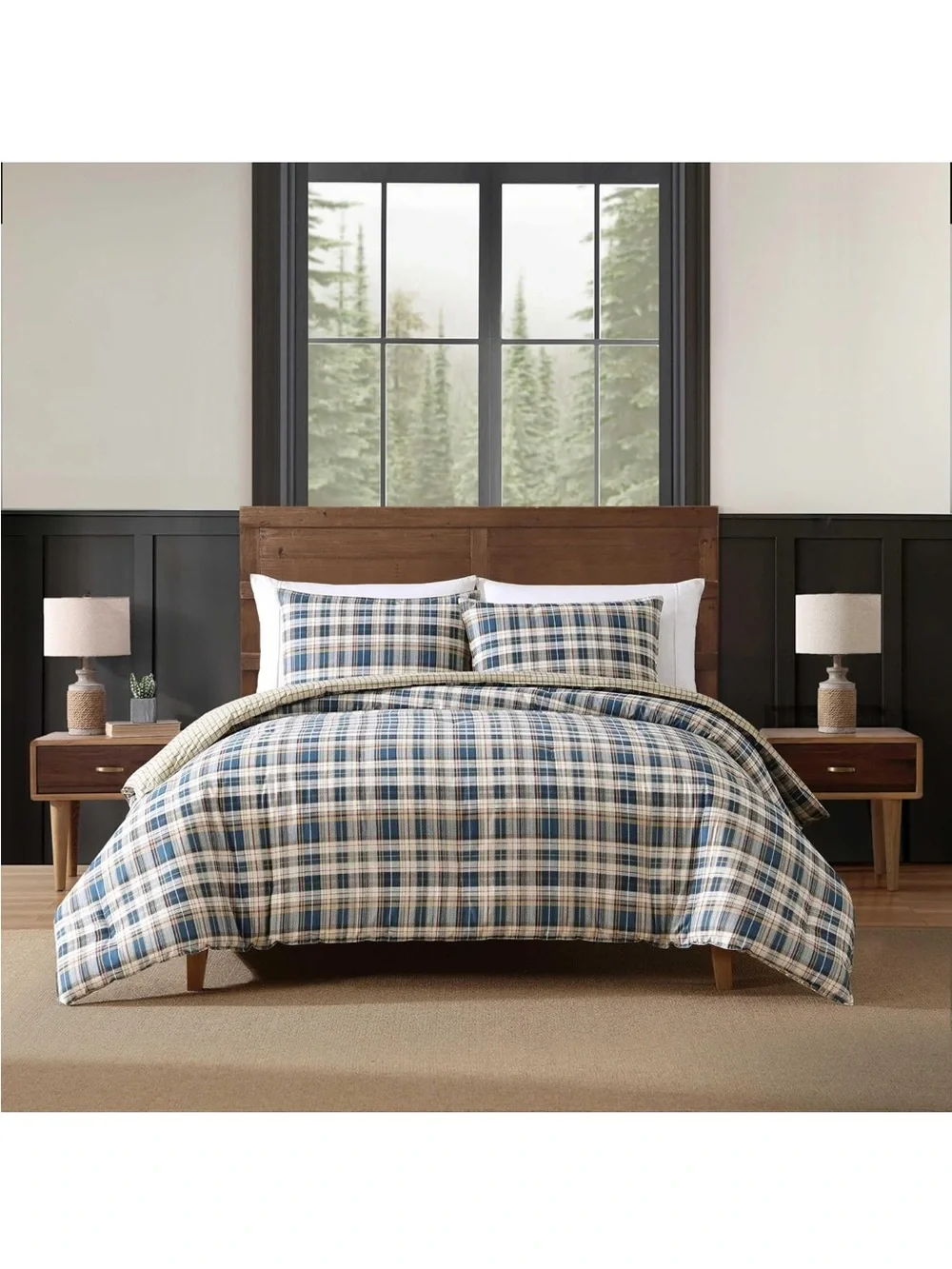 NEW Eddie Bauer Plaid Twin Duvet Cover Set, Reversible Bedding w/Matching Sham